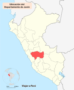 Mapa de referencia con la localización del Departamento de Junín en Perú, incluyendo las fronteras con países vecinos